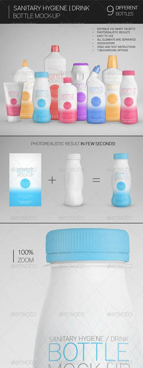 Sanitary Hygiene Drink Bottle Mock-Up Sanitary Hygiene Drink Bottle Mock-Up