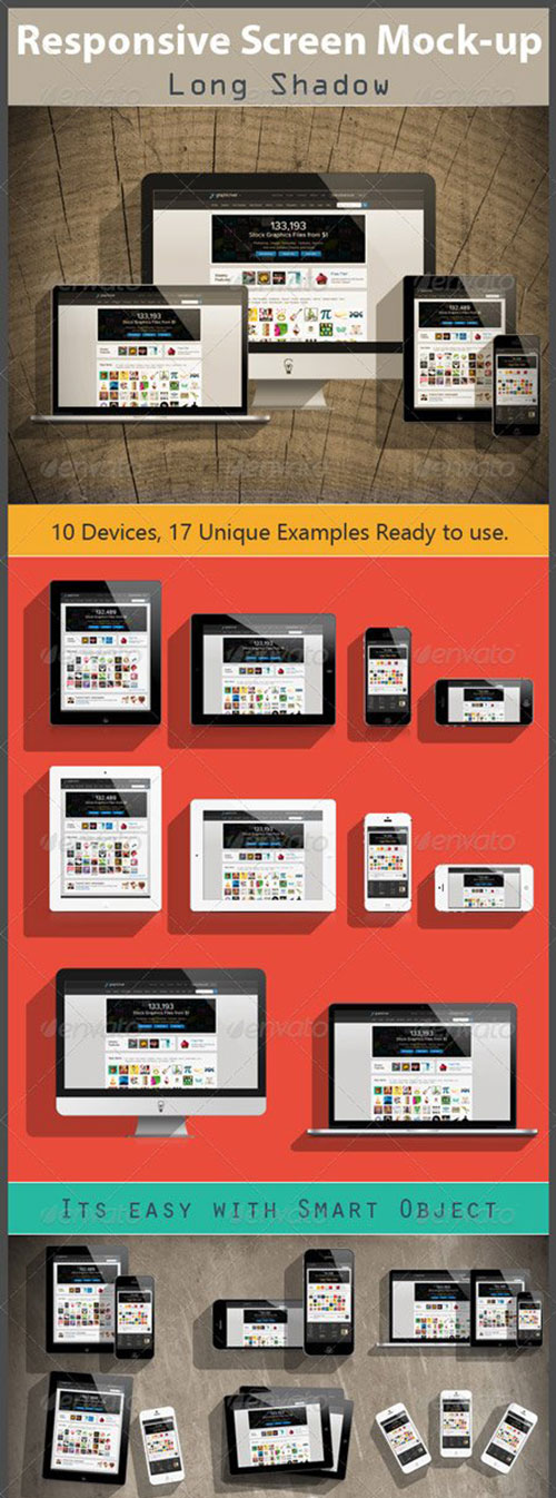 Responsive Screen Mock-up (Long Shadow) Responsive Screen Mock-up (Long Shadow)