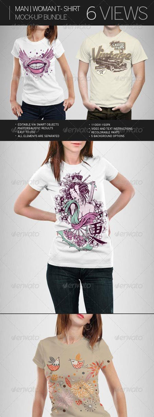 Man Woman T-Shirt Mock-Up Bundle Man Woman T-Shirt Mock-Up Bundle